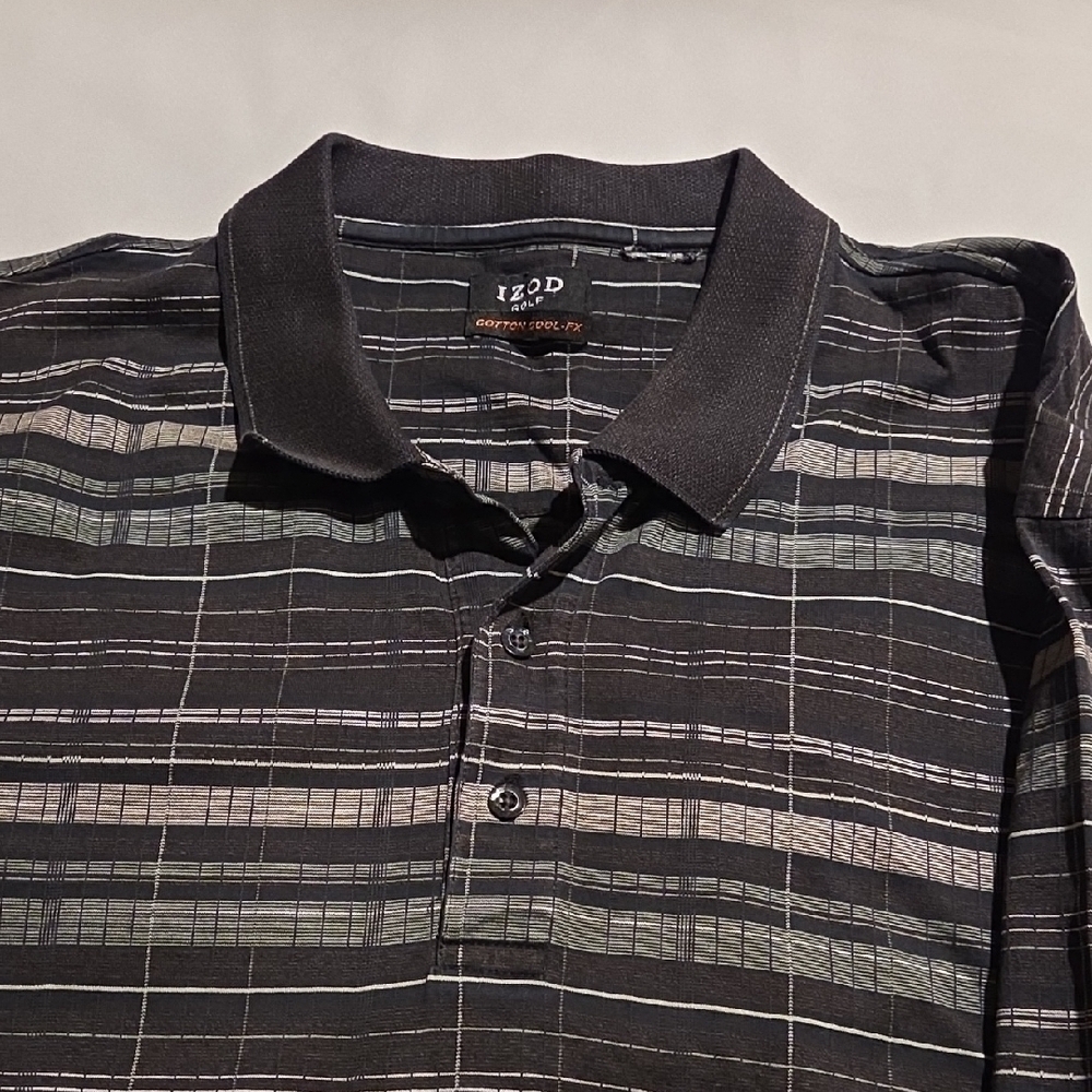 Izod Men's Black and Gray Striped Polo Shirt - Picture 2 of 9